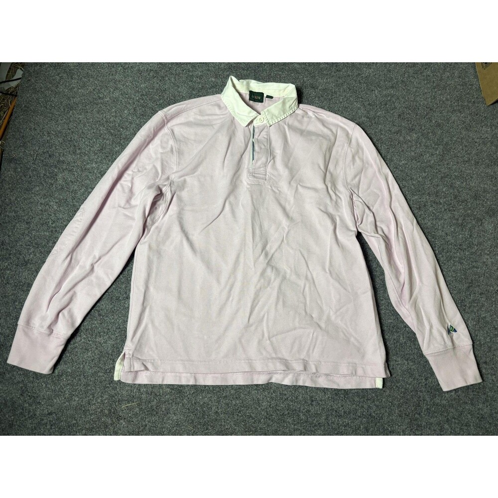 J.CREW Polo Shirt Mens M Pink 100% Cotton Long Sleeve Rugby Collar Knit Casual